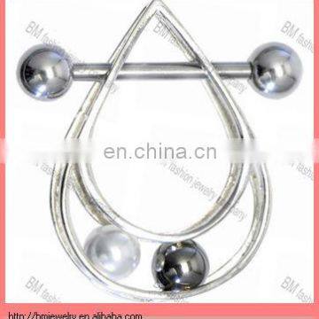 teardrop shaped nipple ring piercing jewelry in stainless steel fashion design with pearl