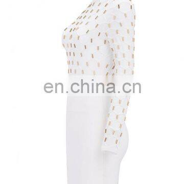 Women's Elegant Long Sleeve High Neck Studded Bandage Party Dresses photo-4