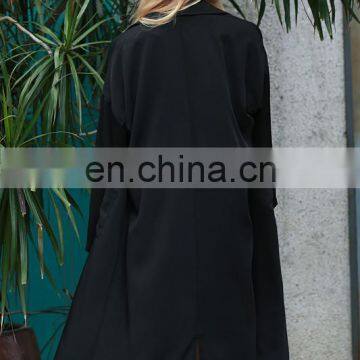Spring and Autumn Fashion Back Slit Design Black Ladies Long Coat photo-4