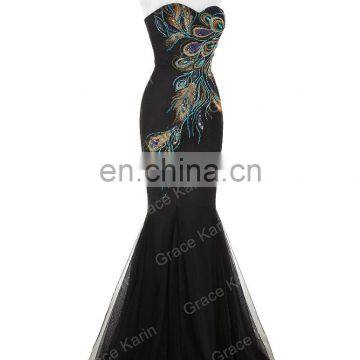 Grace Karin Full-Length Strapless Sweetheart Black Mermaid Peacock Prom Dress GK000080-1 photo-3