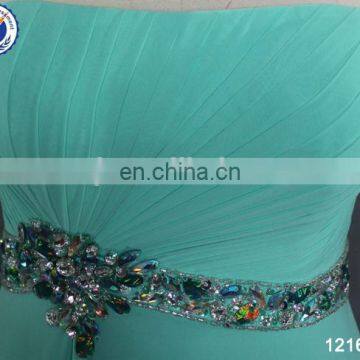 Simple Design Chiffon Sweep Train Turquoise Blue Bridesmaid Dresses With Beaded Belt photo-6