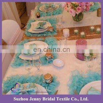 NP018C Turquoise 3d Organza Ruffles Kids Placemats for Dining Table photo-3