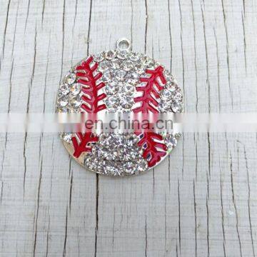 China Wholesale Red Enamel Silver Rhinestone Sports Baseball Charm For Jewelry Making photo-2