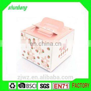 2015 foldable art paper pink color paper 4 inch cake box with handle