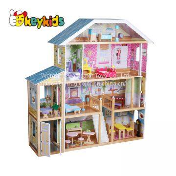 2019 Original Design children pretend play wooden mansion dollhouse with multicolor W06A358B