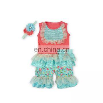 Fashion Sweet Girls Used Outfits Chic Baby Sleeveless Chevron Top Flower Pants 2Pcs Lasted Style Boutique Girl Clothing