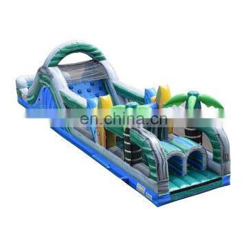 Palm Tree Inflatable Commercial Water Slide Obstacle Course Bounce House With Pool