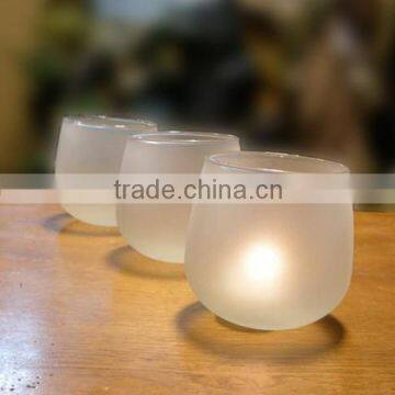 Hand made clear frosted stemless wine glass shape candle holder