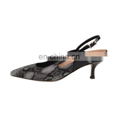 Elegant high quality dress shoes pointed toe sling back ankle strap ladies heel sandals shoes