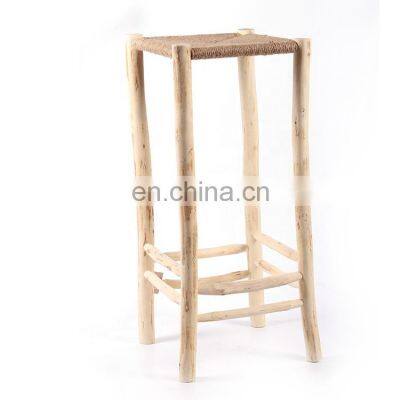 Great Price Yellow Retro Straw Hemp Rope Timber Wood Home Furniture High Bar Stool Seat