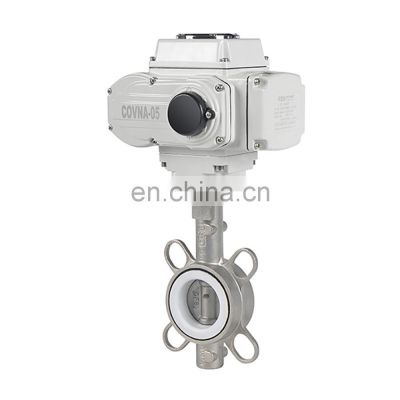 COVNA DN150 6 inch PN16 PTFE Seat Wafer Type 316 Stainless Steel 24VDC Three Phrase Modulating Electric Actuator Butterfly Valve