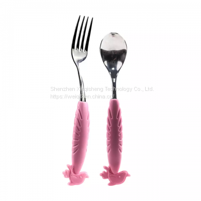 Baby Food Stainless Steel Tableware Training Fork Soup Rice Spoon Silicone Baby Spoon Fork photo-2