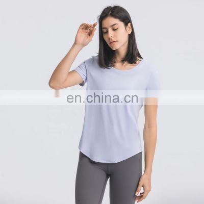 Wholesale Women Breathable Gym Oversized Yoga Tops U Hem Fitness Sports T-Shirts