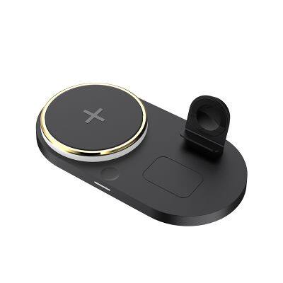 3 in 1 Wireless Charger 15W Magnetic Charging Dock with LED Ambient Light for iPhone 15 14 13 12 Pro Max Apple Watch AirPods Pro