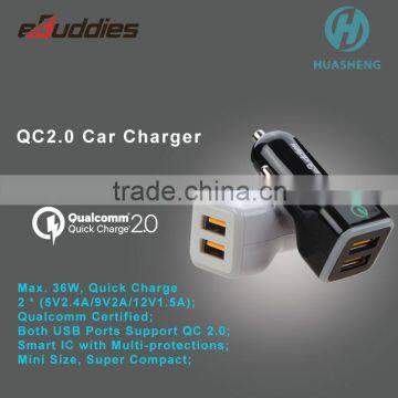Qualcomm certified Quick Charge 2.0 Dual QC 2.0 USB Ports Car Charger for Samsung Galaxy S6/S6 Edge/Note 4/Note 5