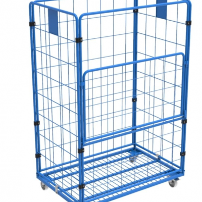 High Quality Wire Mesh Warehouse Cage Container Trolley with PU Wheels
