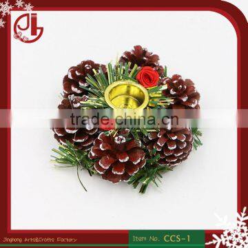 Wooden Candle Holder With Pine Cone Indoor Home Decoration