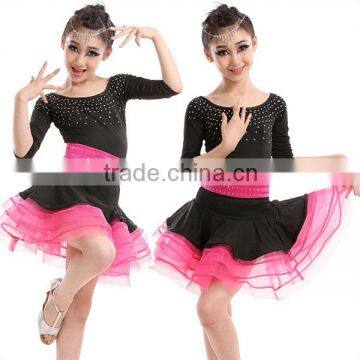 Latest design latin dance costume for kids competition with drill good quality latin dance costume