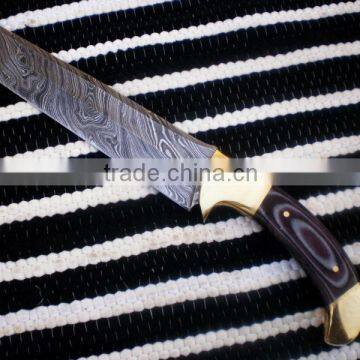 udk h84" custom handmade Damascus hunting knife / TANTO knife with sheet and brass bolsters handle