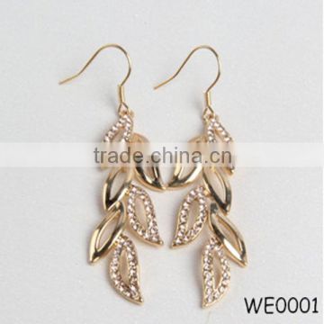 Wholesale gold plated earrings latest design vintage leaf tassel earrings