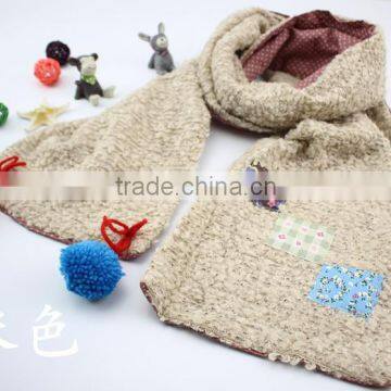 Fashion Cute Small Square Cloth Sewed Two-layer Pom Pom Style Boys Girls Baby Winter Scarf photo-5