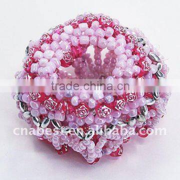 Fashion Scrunchies With Lt.rose and Red Beads,hairband