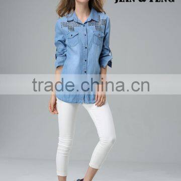 Fashionable manufacturers denim jeans ladies jeans top design for good quality