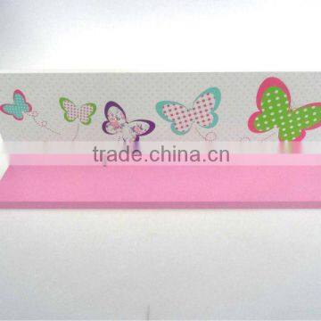Pink Butterfly Printing MDF Decorative Wooden Wall Shelf Wall Display Shelf