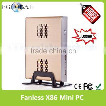 Low Price Barebone Fanless Mini PC X86 12V with Intel Atom Processor Windows XP/7 or Linux PC Brushed Aluminum Mini ITX Computer