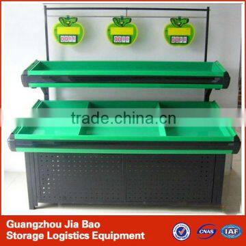 2 layers green single side metal vegetable and fruit display shelves for supermarket/store