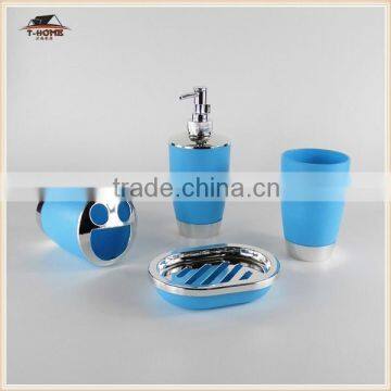 4pcs blue color plastic floral bathroom set