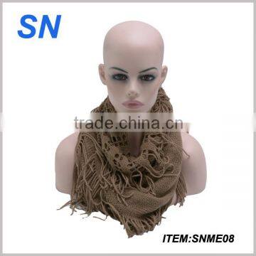 2014 winter fashion coffee infinity scarf with fringe