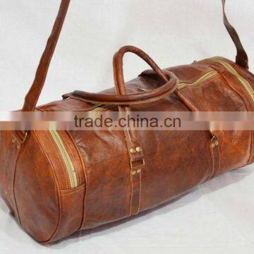 Real Goat Leather Vintage Travel Luggage Bag Shoulder Gym Duffle Bag Cross Body Satchel Sling Bag