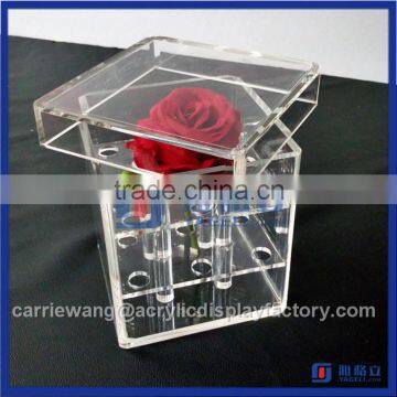 clear Acrylic flower vase/small acrylic flower display case /decorate acrylic flower display box