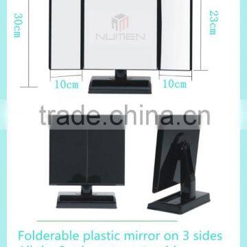 rotating plastic jewelry/cosmetic/make up desktop mirror with three sides