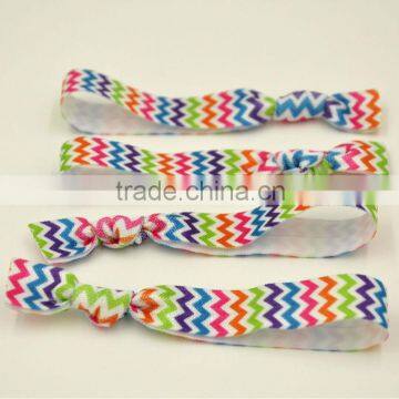 Rainbow Chevron Print Fold Over Elastic Hair Tie Elastic Hair Band