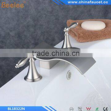 Nickel Brushed Finish Two Handles Three Holes Bathroom Waterfall Basin Mixer Vessel Faucet Tap Contemporary Waterfall Brass Quality Choice photo-2