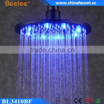 Beelee Black Round 10'' Shower Color Change Hydro Power Led Rain Overhead Shower