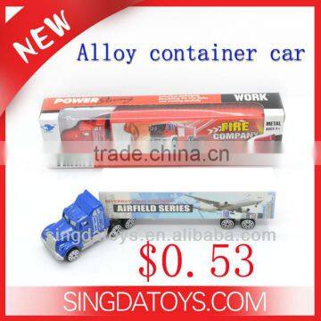 Hot sell blue and red slide alloy container car cheap toys