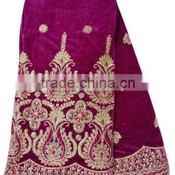 CL9379-5 New design high quality African big embroidered FUSHIA Velvet lace softly material for making dress