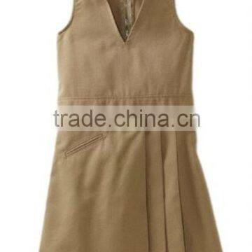 High quality fabric v neck design adult school uniform dress