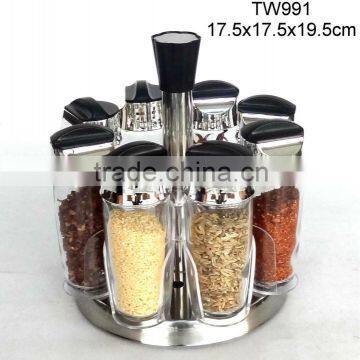 TW991 8pcs glass spice jar set with plastic stand