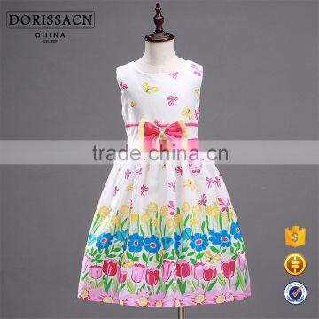 new design adorable butterfly pattern sleeveless cotton girl dress with cute bow