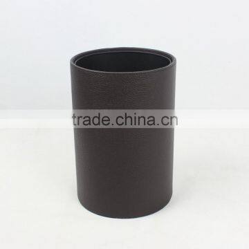 Round Faux leather waste can,waste basket with metal liner