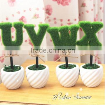 China manufacture lovely PE material artificail moss letter for table decoration