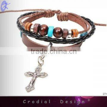 2013 Hot Sale Cheap Fashion Charm Bracelet Handmade Leather Bracelet With Cross For Yong People