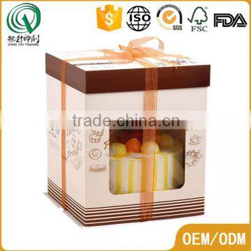 Fancy recycled square shape pvc window wedding cake boxes paper cake box with ribbon