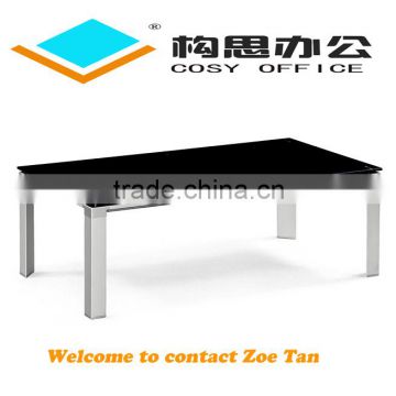 Elegant and concise black glass office furniture management's room tea table