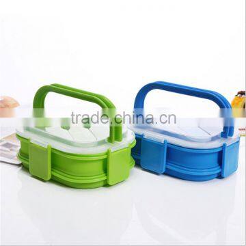 Microwavable Silicone Collapsible Lunch Box- Stacking Two Tier Tiffin with Vacuum Seal Lid silicone folding lunch box