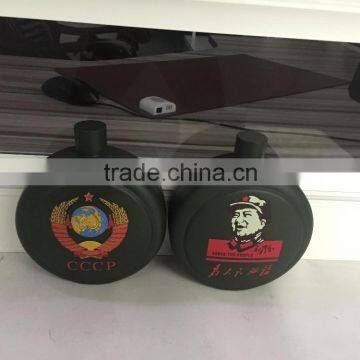 42oz Round Hip Flask With Print Logo and Spray Pain Coating Then in Leather Bag. photo-4